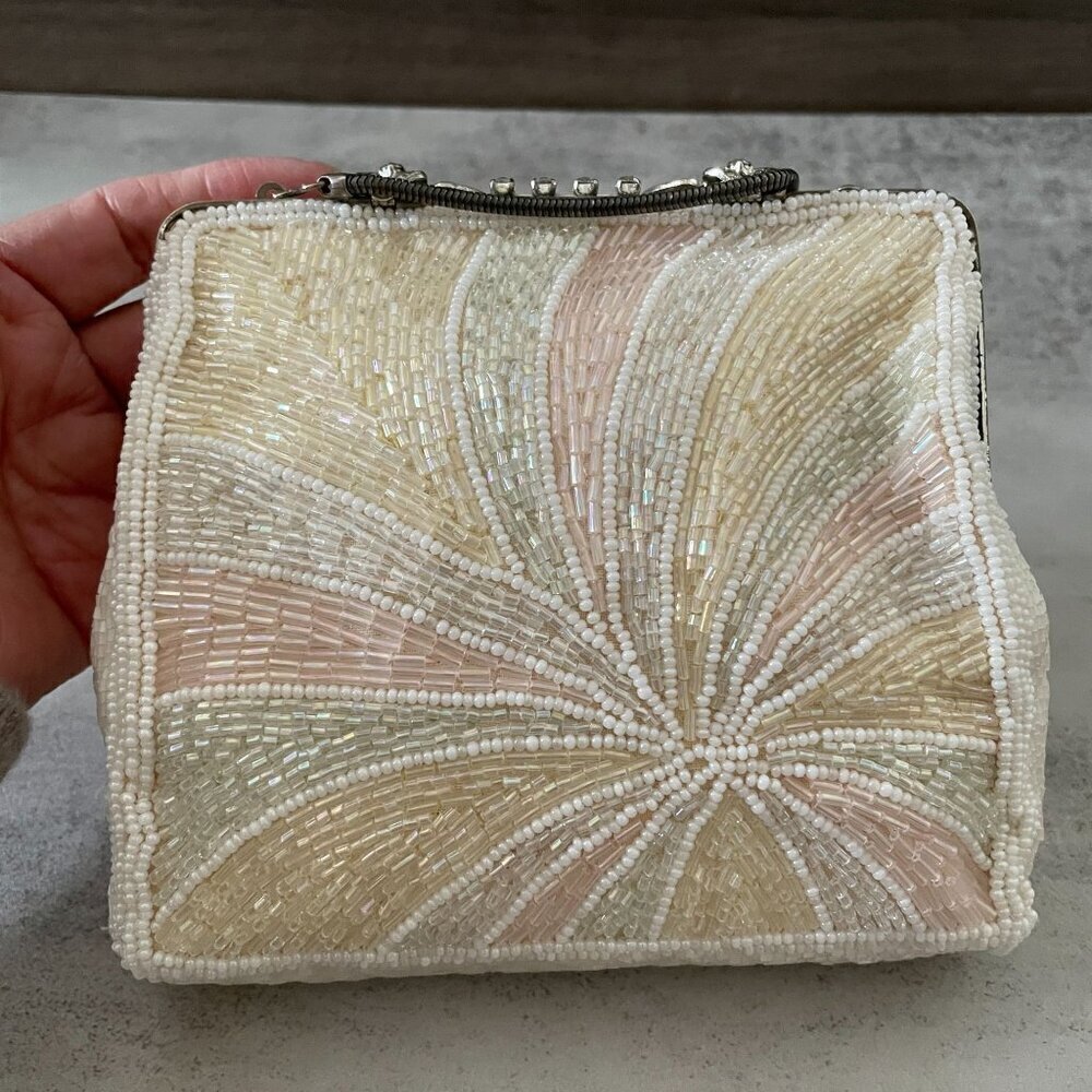 Walborg Vintage Multi-Color Starburst Beaded Evening Bag Fancy Clasp with Strap - Picture 10 of 11